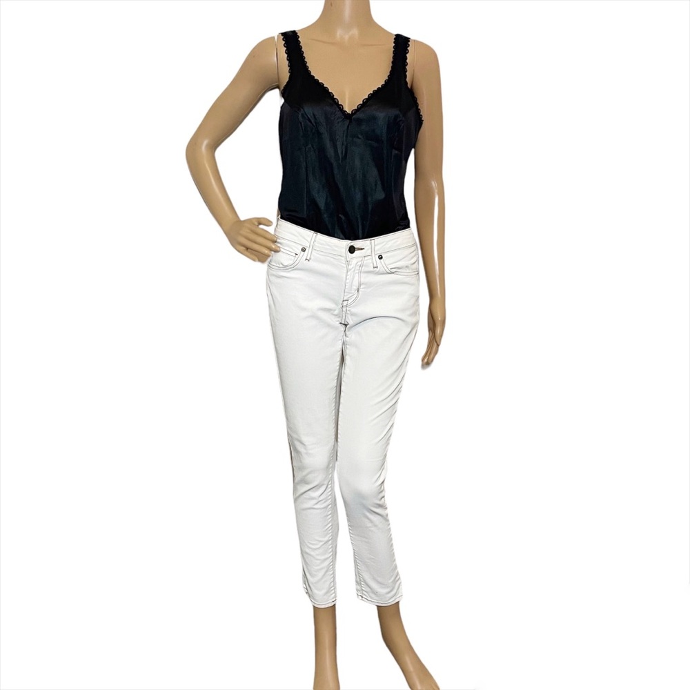 Rich & Skinny White Skinny Jeans Sz 26 Contrast Stitching Stretch Low Rise